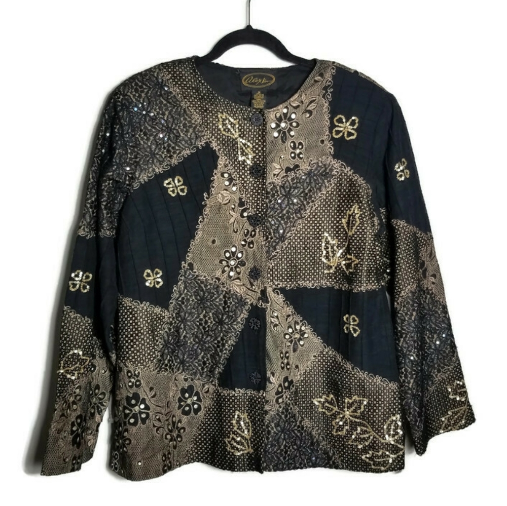 Vintage Alex Kim Embroidered Sequin Button Front Jacket